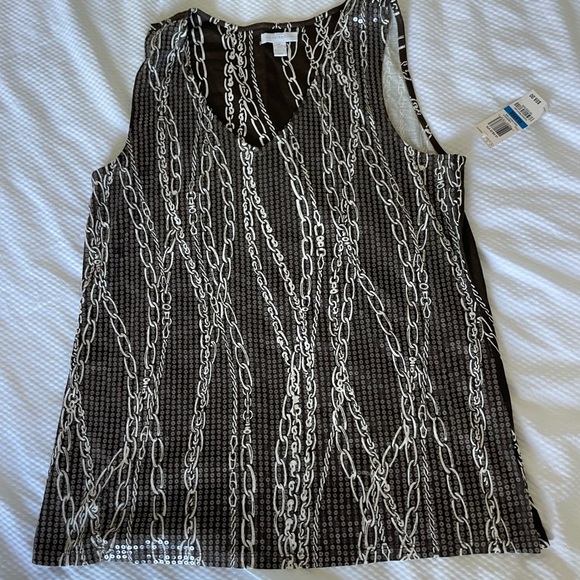Charter Club Brown and White Sequin Chain Tank Top - Picture 1 of 9